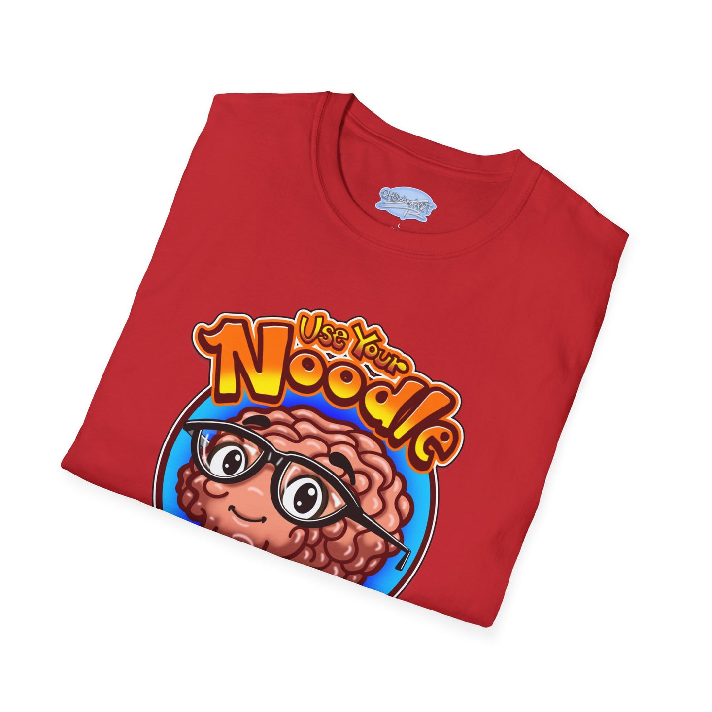 Funny Brain Cartoon T-Shirt — "Use Your Noodle Before You Google"