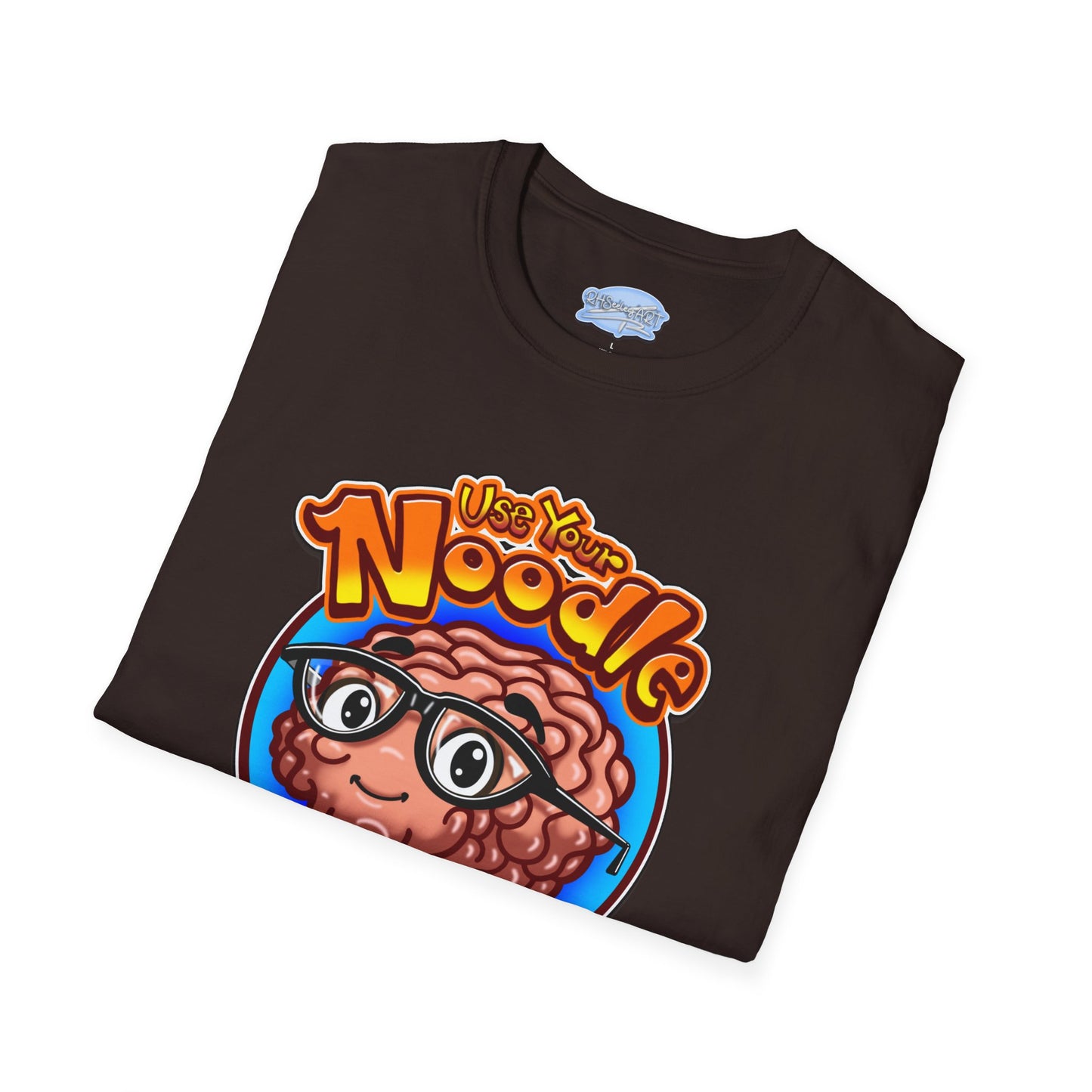 Funny Brain Cartoon T-Shirt — "Use Your Noodle Before You Google"