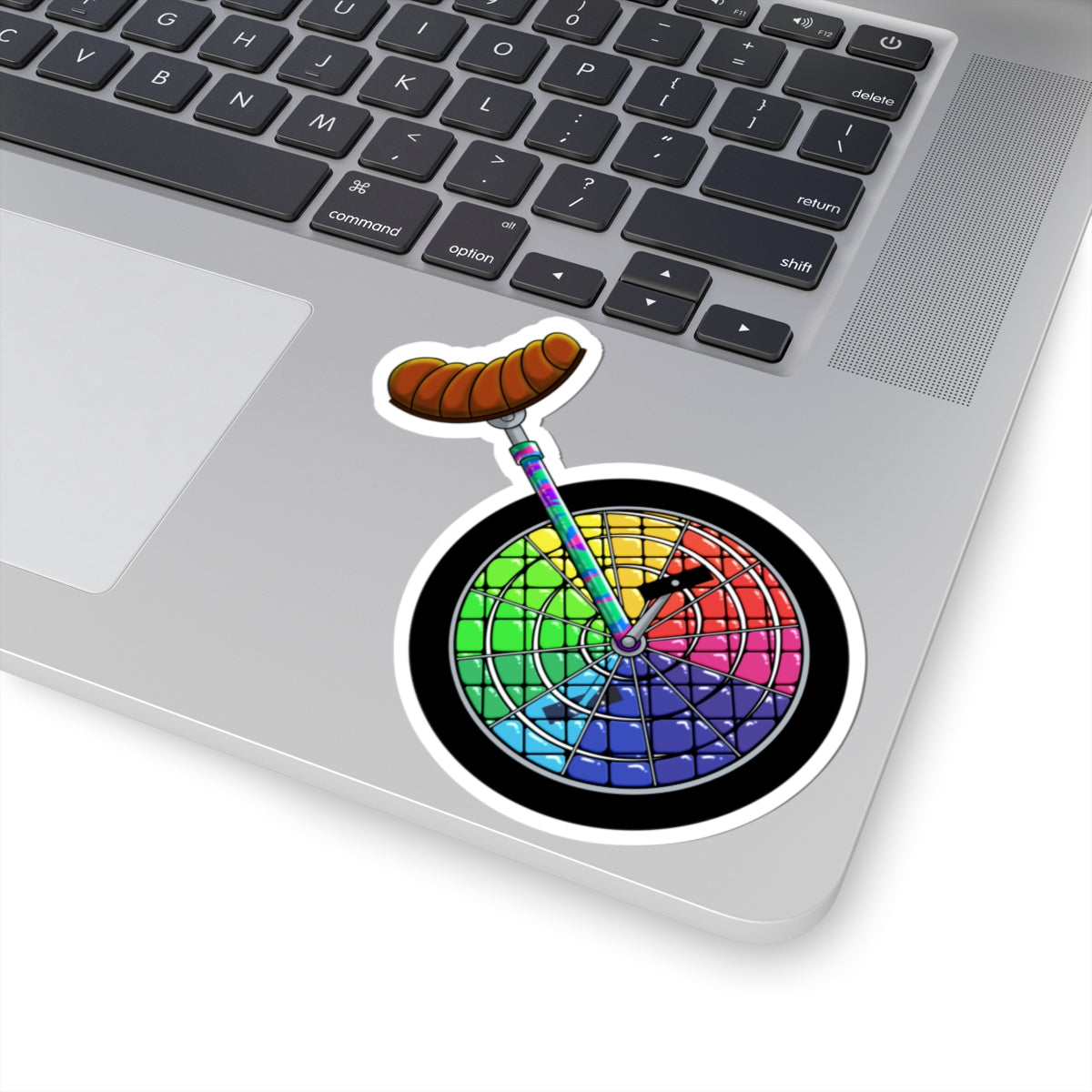 Color Wheel Unicycle Sticker — Rainbow Bike Wheel Kiss-Cut Sticker