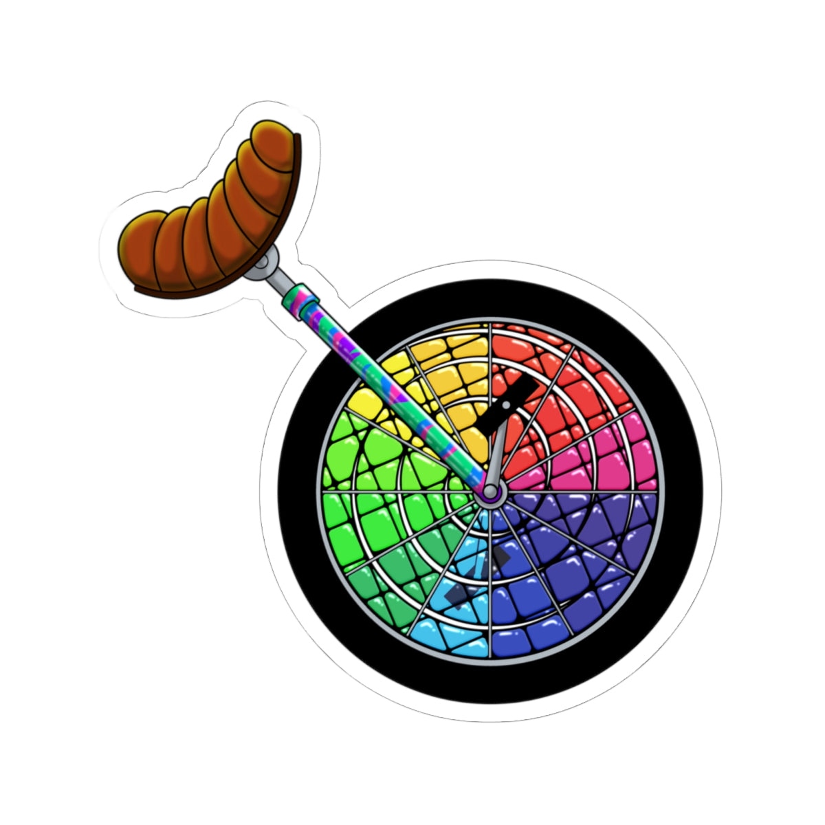 Color Wheel Unicycle Sticker — Rainbow Bike Wheel Kiss-Cut Sticker