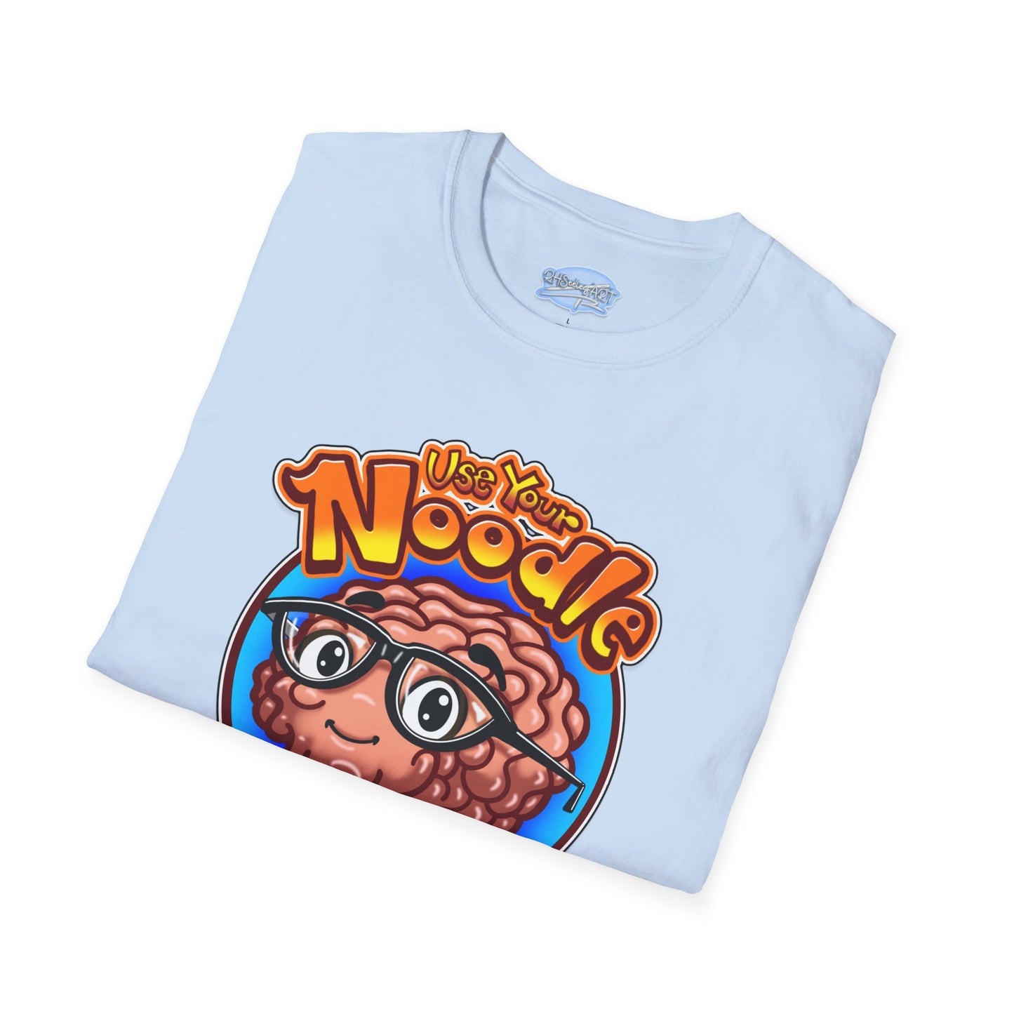 Funny Brain Cartoon T-Shirt — "Use Your Noodle Before You Google"