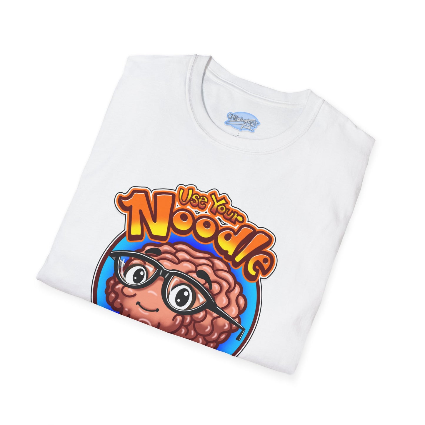 Funny Brain Cartoon T-Shirt — "Use Your Noodle Before You Google"