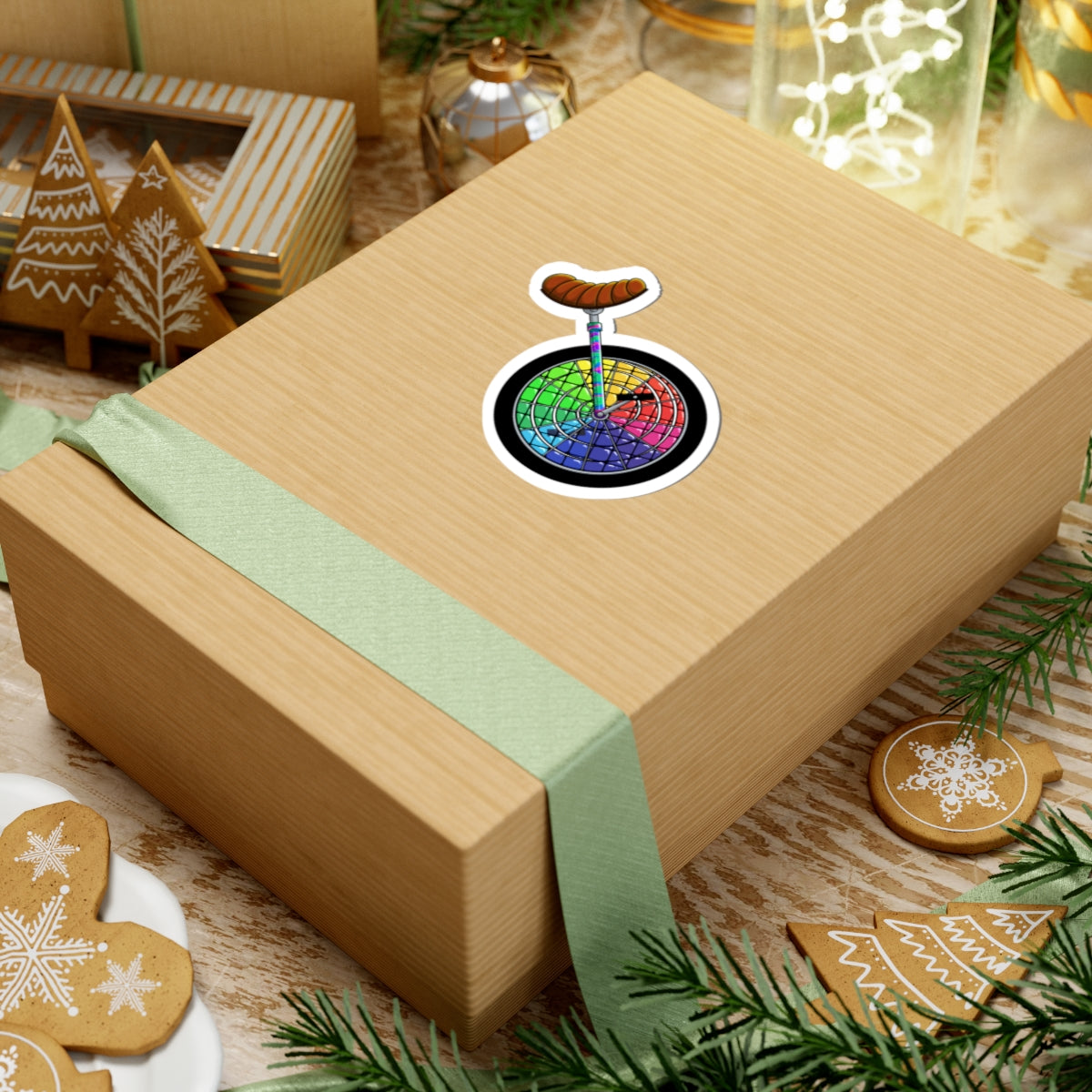 Color Wheel Unicycle Sticker — Rainbow Bike Wheel Kiss-Cut Sticker