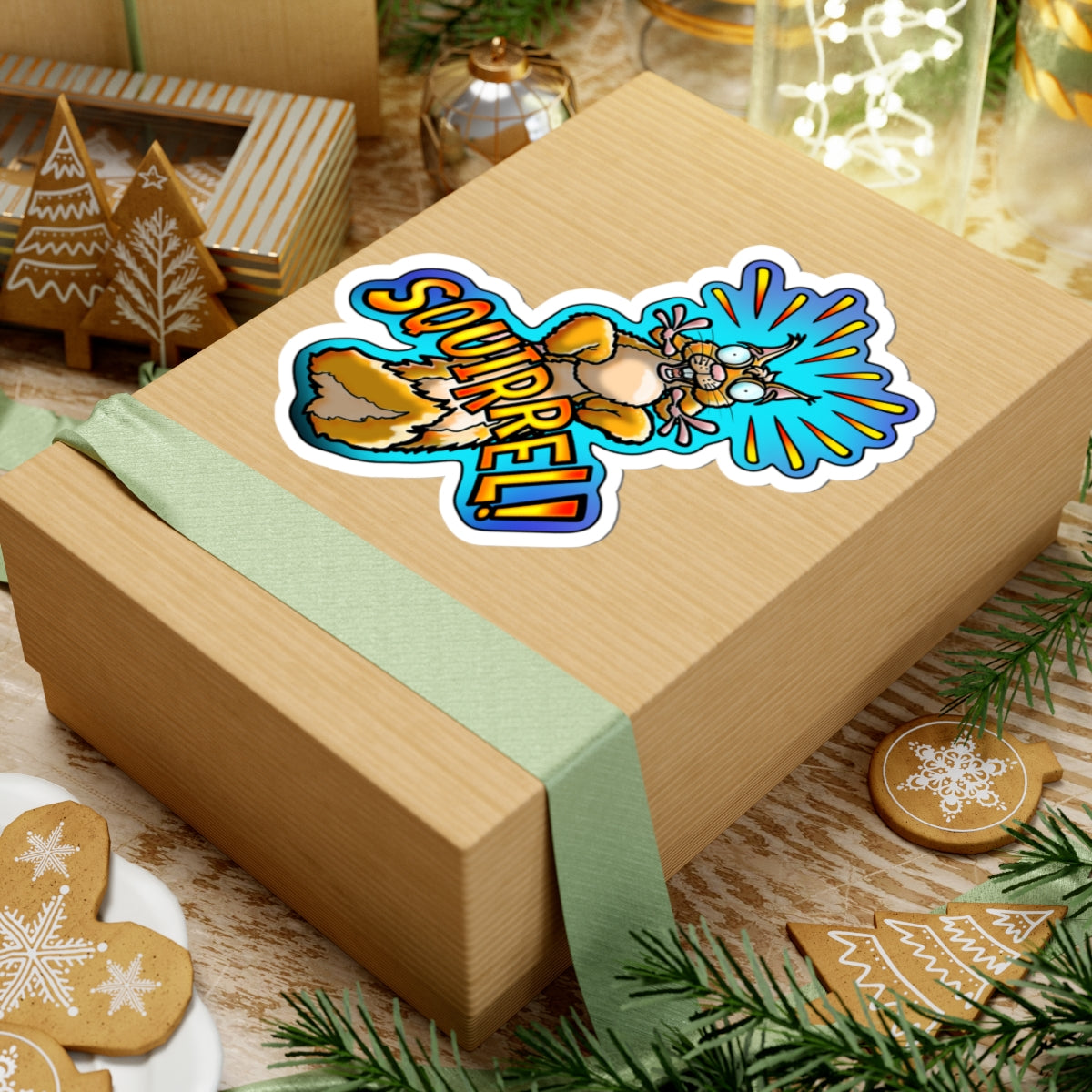 Squirrel! Cartoon Kiss-Cut Sticker — Funny Wildlife Decal