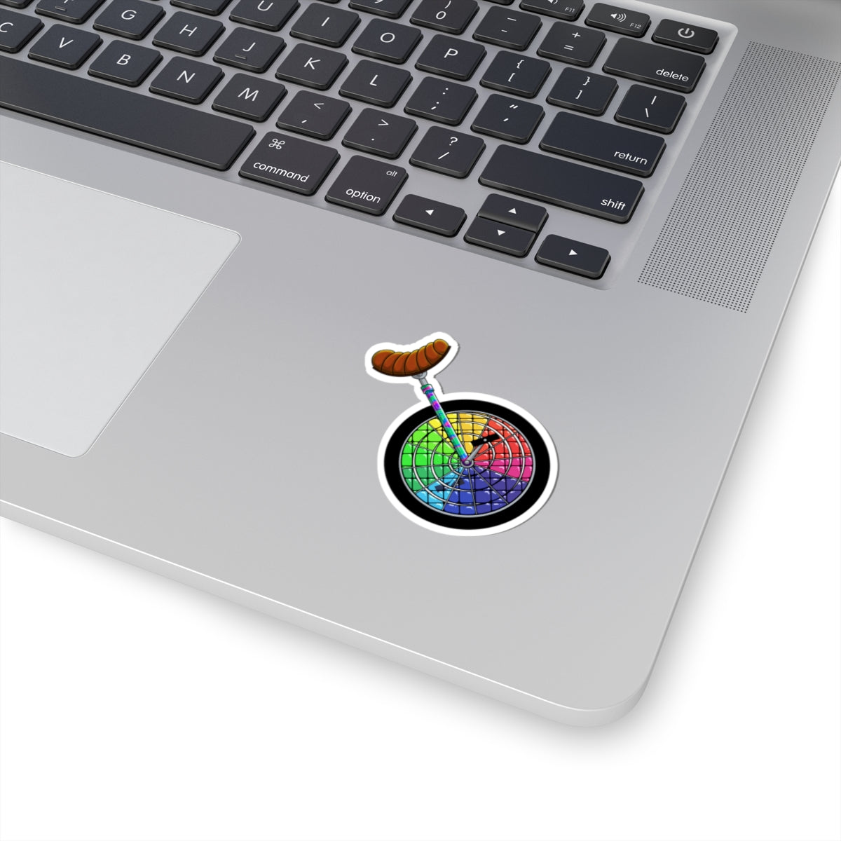 Color Wheel Unicycle Sticker — Rainbow Bike Wheel Kiss-Cut Sticker