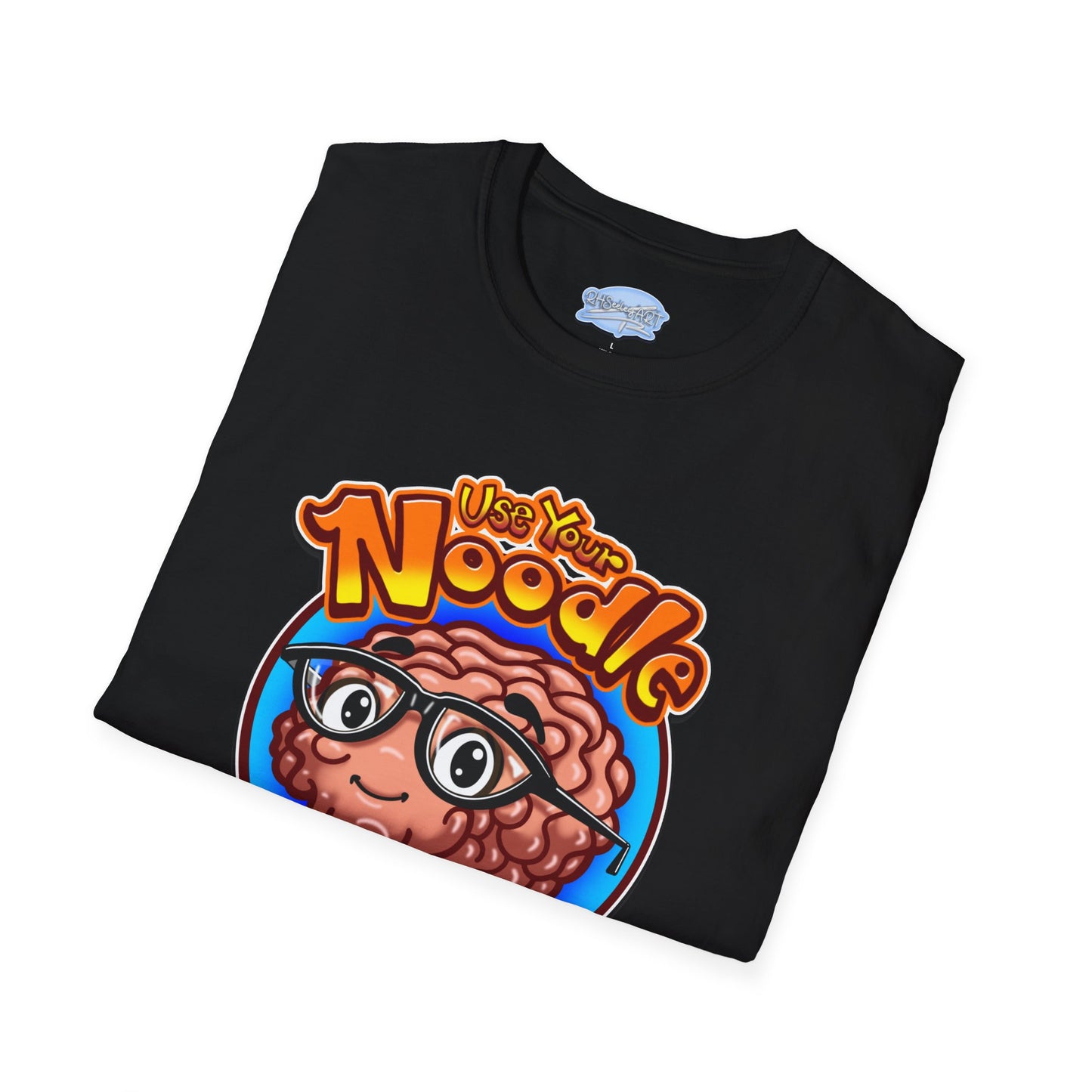 Funny Brain Cartoon T-Shirt — "Use Your Noodle Before You Google"
