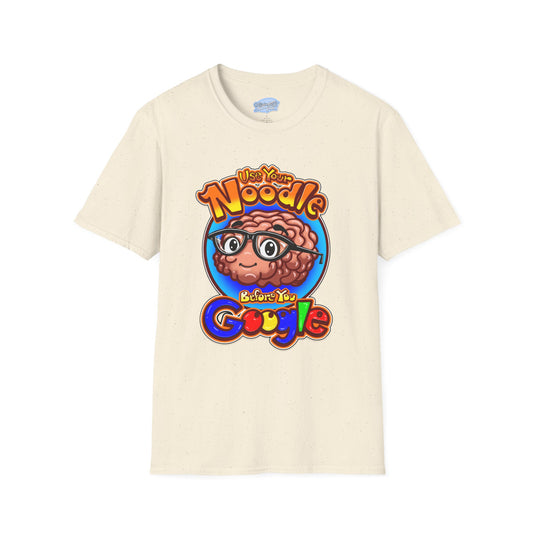 Funny Brain Cartoon T-Shirt — "Use Your Noodle Before You Google"