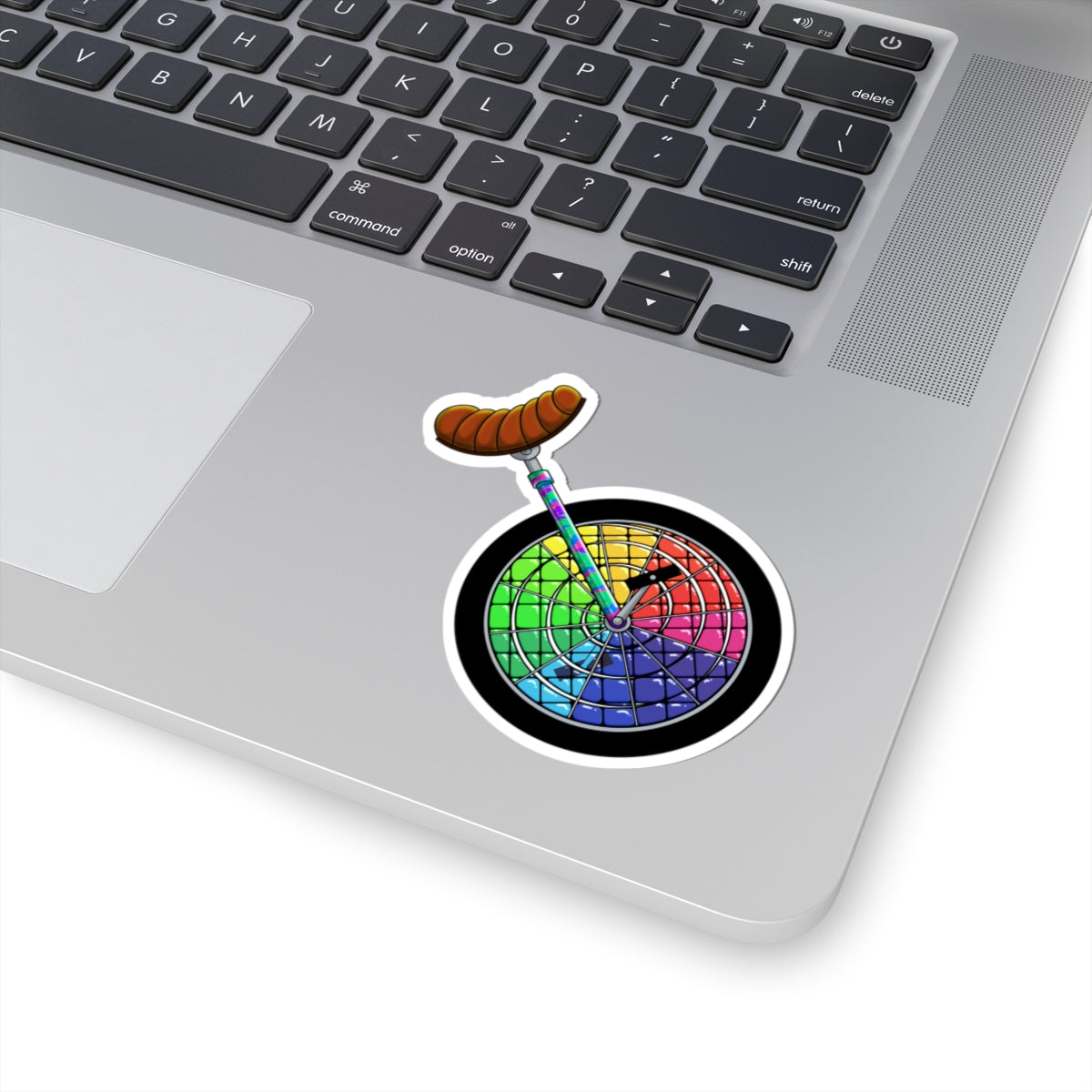 Color Wheel Unicycle Sticker — Rainbow Bike Wheel Kiss-Cut Sticker