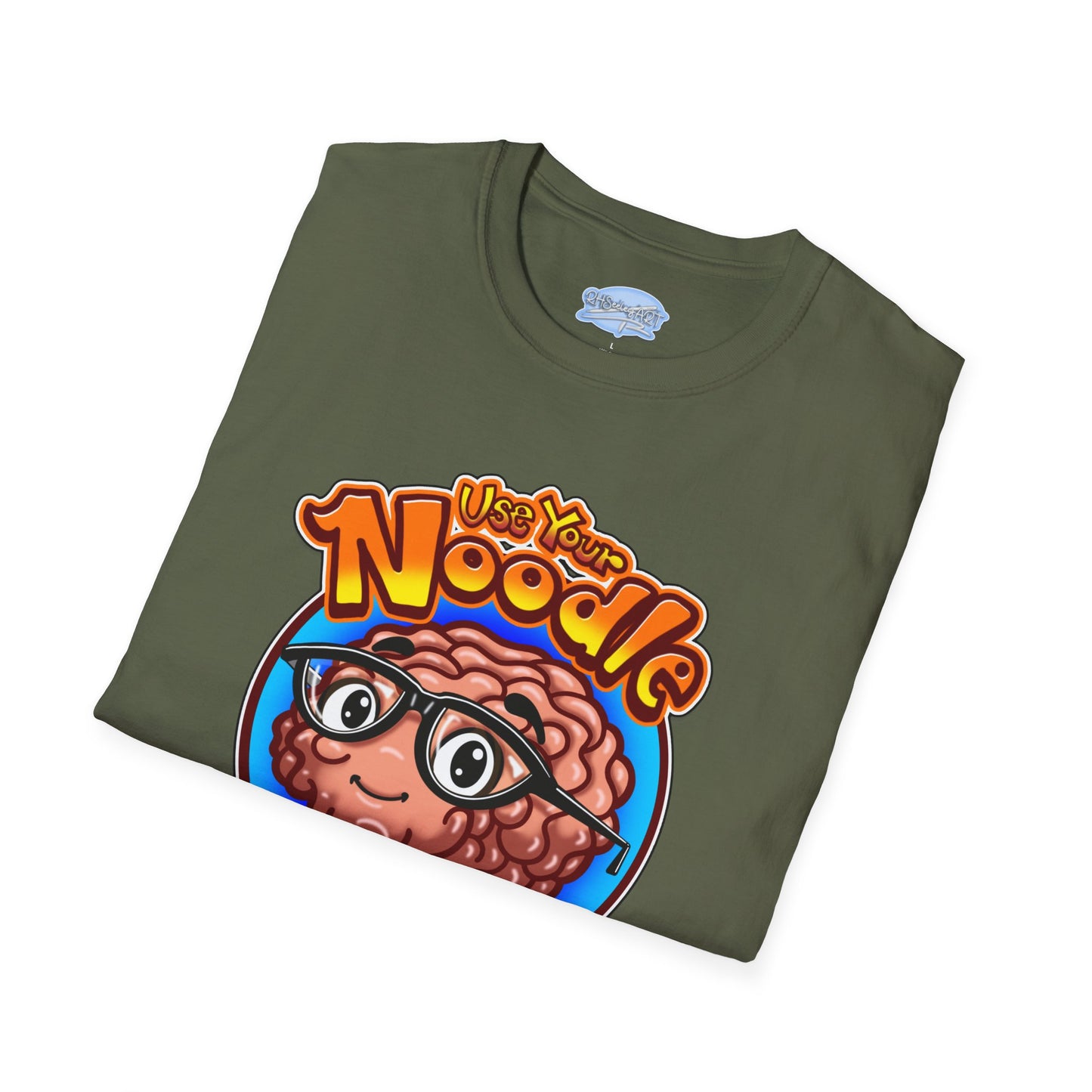 Funny Brain Cartoon T-Shirt — "Use Your Noodle Before You Google"