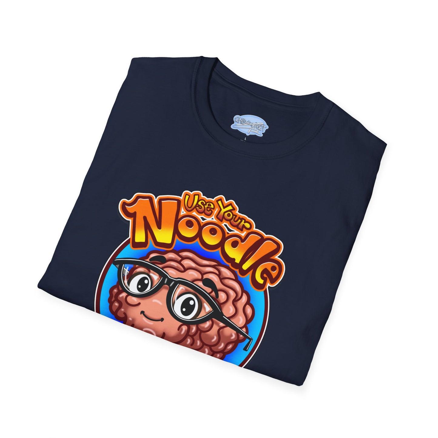 Funny Brain Cartoon T-Shirt — "Use Your Noodle Before You Google"