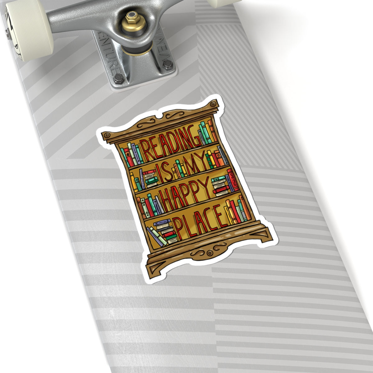 Reading Is My Happy Place Sticker — Bookshelf Kiss-Cut Vinyl Sticker for Book Lovers
