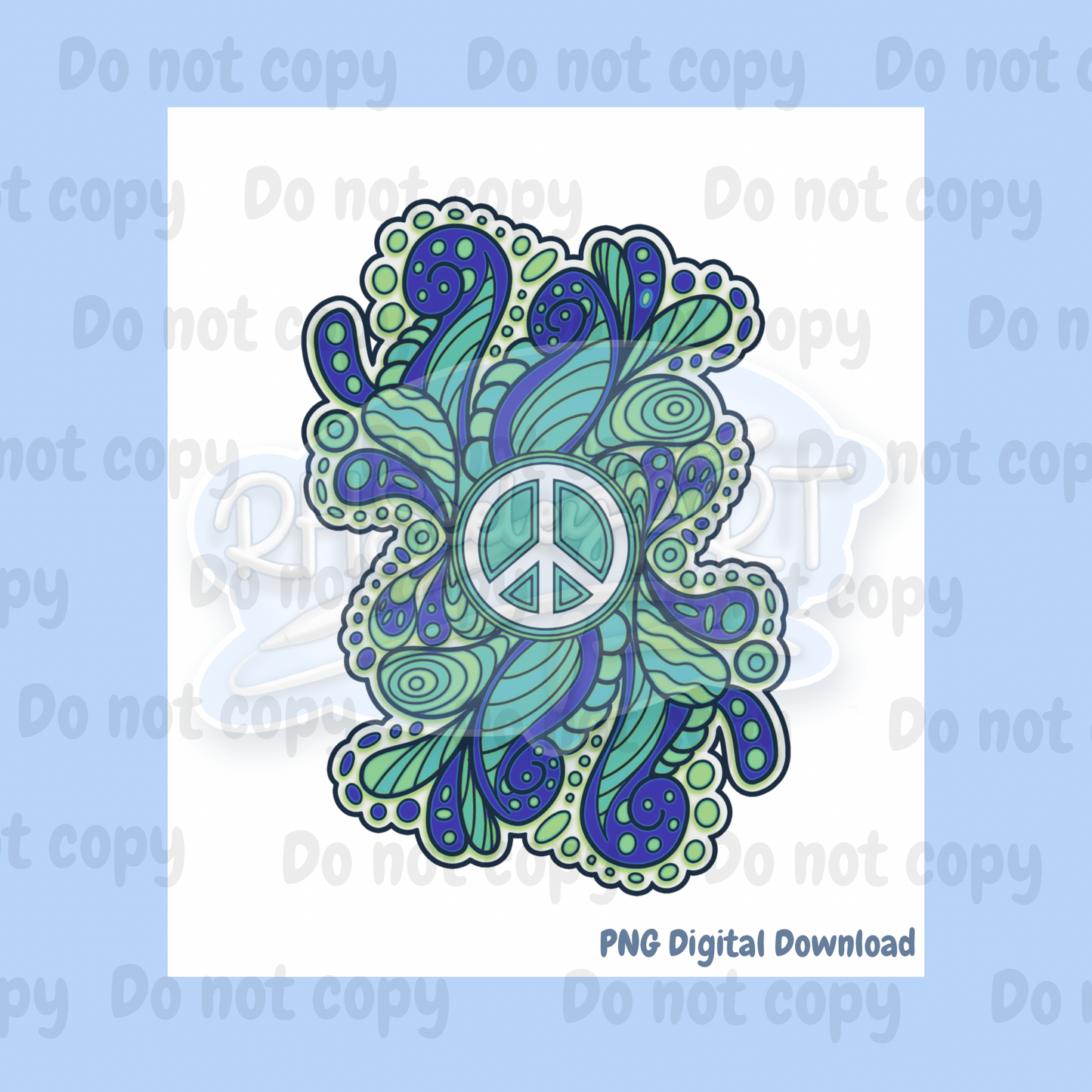 Blue & Green peace sign paisley png