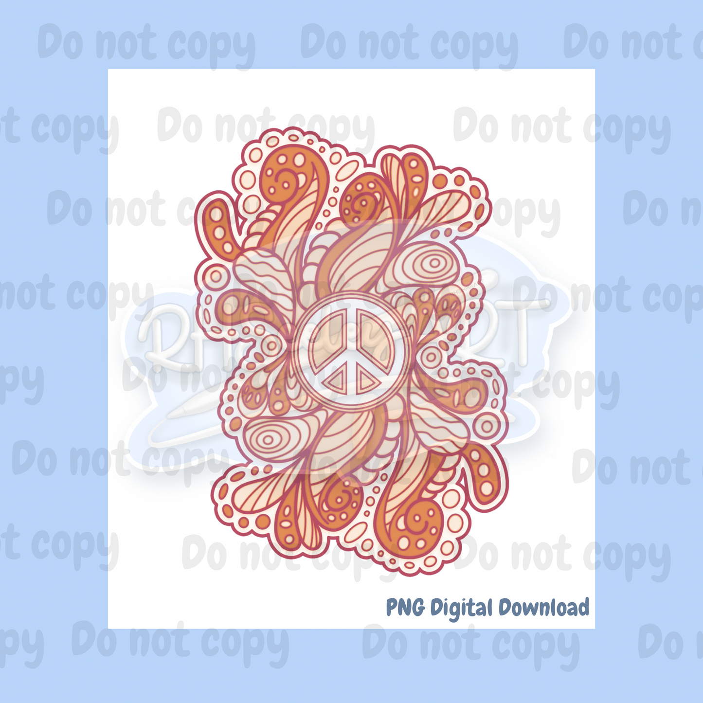 Coral peace sign paisley png