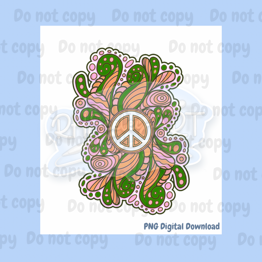 Green and pink peace sign paisley png