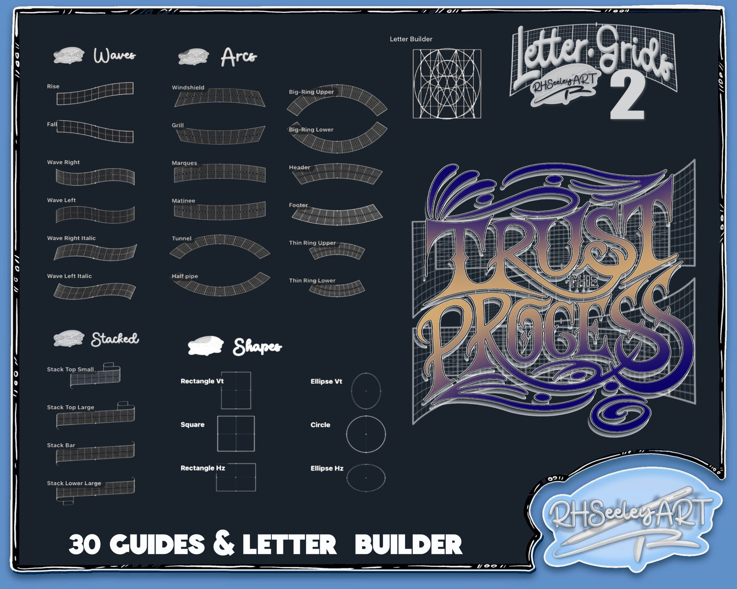 Lettering Grids Brush set 2 - procreate brushes
