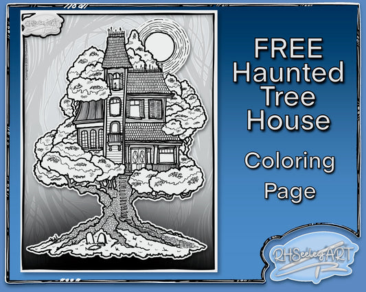 Free HAUNTED TREE HOUSE - Coloring Page