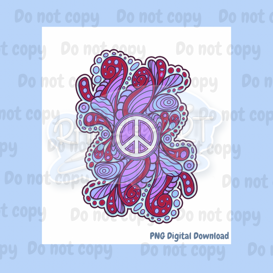 Purple & maroon peace sign paisley png