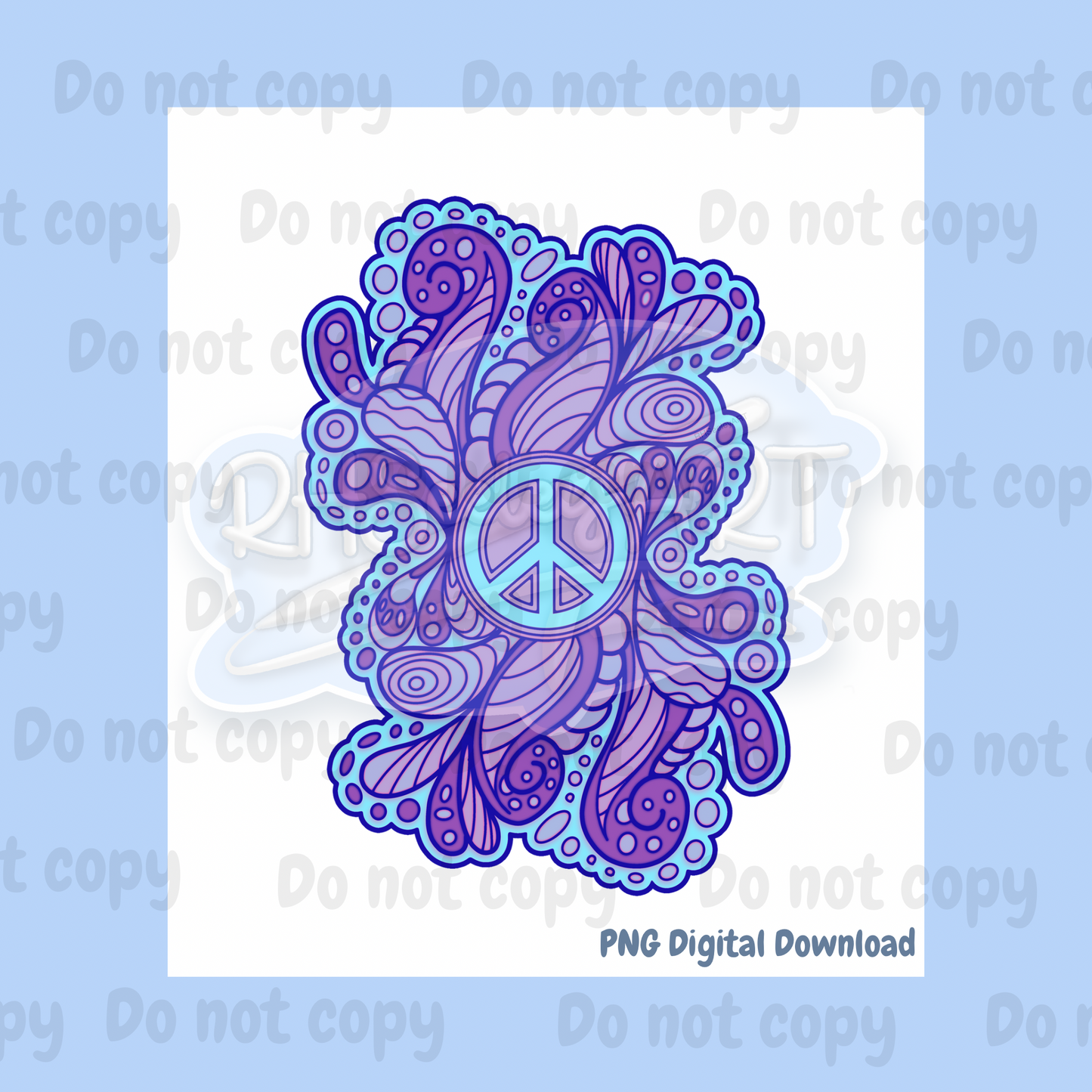 Purple & Teal peace sign paisley png